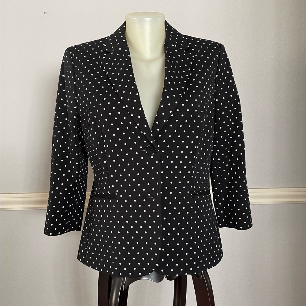 Lauren RALPH LAUREN Women Blazer. Sz. 8. BLK/ White Polka Dot. Excellent Cond.